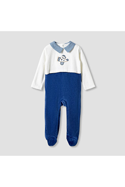 giggles Collared Sleepsuit with Embroidered Detail - Long Sleeves