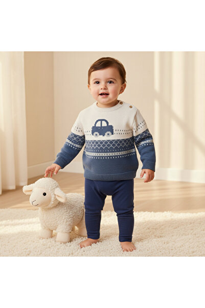 Juniors Car Print Sweater with Long Sleeves