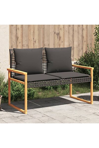 vidaxl مقعد حديقة مع وسادة، مصنوع من خشب الأكاسيا، مصنوع من البولي راتان الأسود
