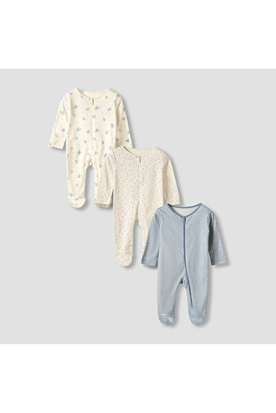 Juniors طقم بيجاما بياقة دائرية وأقدام مغلقة - قطن - أكمام طويلة - 3 قطع