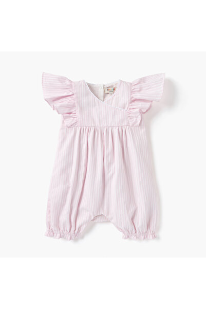 Juniors Striped Romper with Ruffle Sleeves