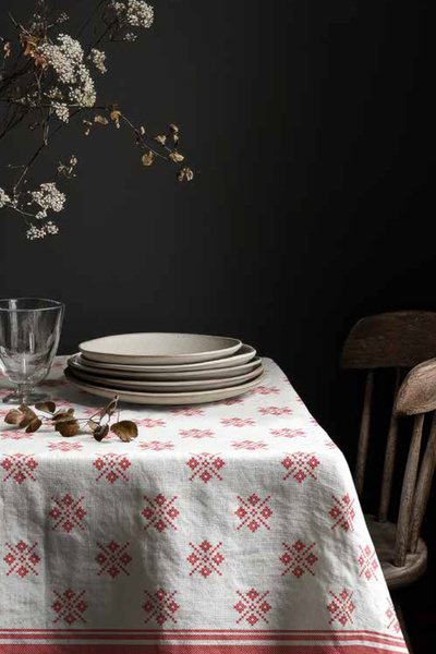 ASDİVA Folk Etamine Patterned Tablecloth with Size Options – Red/White