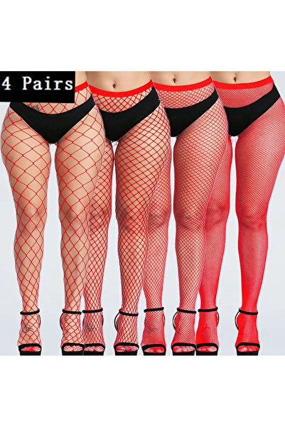 CN 4-компонентен комплект дамски чорапогащи от мрежа: червени, с малки отвори, с широки отвори