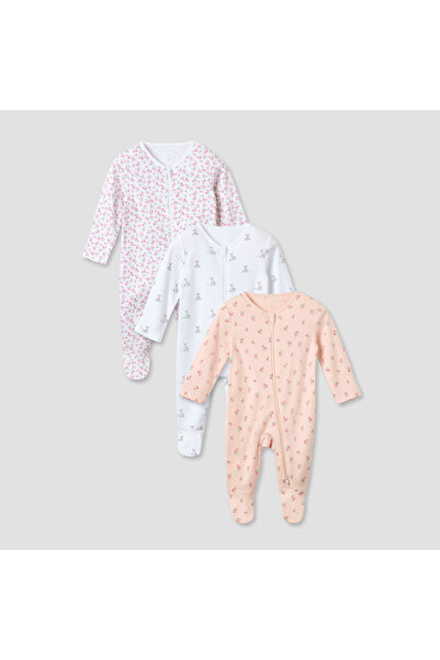 Juniors طقم نوم مطبوع بأكمام طويلة وسحاب للإغلاق - مجموعة من 3 قطع