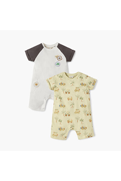 Juniors رومبر متنوع بأكمام قصيرة وأزرار للإغلاق - مجموعة من قطعتين