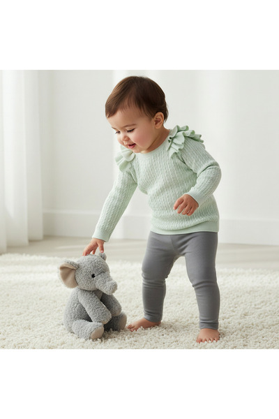 Juniors كنزة صوفية منقوشة بأكمام طويلة وتفاصيل مكشكشة