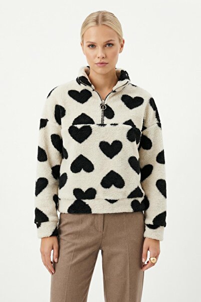 Rays 3121A Heart Zipper Sweat Ecru