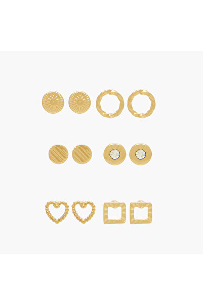Lifestyle Pack of 6 Metal Stud Earrings with Pushback Closure
