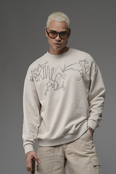 Butik Trend Biz supradimensionat guler rotund Hanorac pentru bărbați cu broderie în față tricou