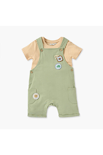 Juniors Applique Detail Dungaree and T-shirt Set