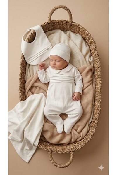 PARK BEBE ملابس أطفال عضوية لحديثي الولادة من نوع إيكرو، لون إيكرو، ياقة دائر...