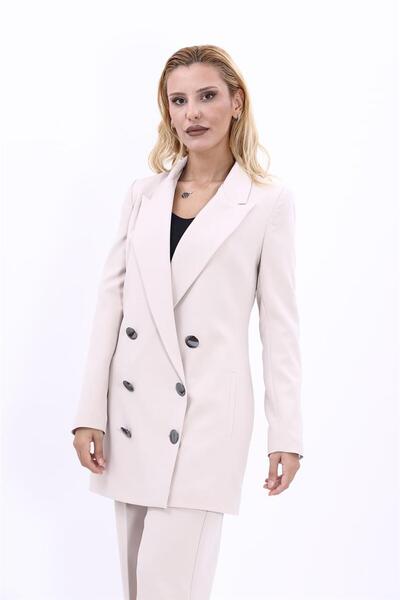 ÖNDER ÖZSOY بأزرار على الجهتين معطف طويل للنساء - بيج