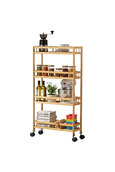 Sinyin Bamboo Kitchen Storage Cart,Slim Mobile Rolling Utility Cart with Whee...