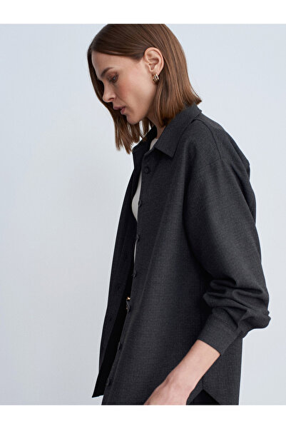 Dilvin 50525 Melange Oversized Shirt-Anthracite