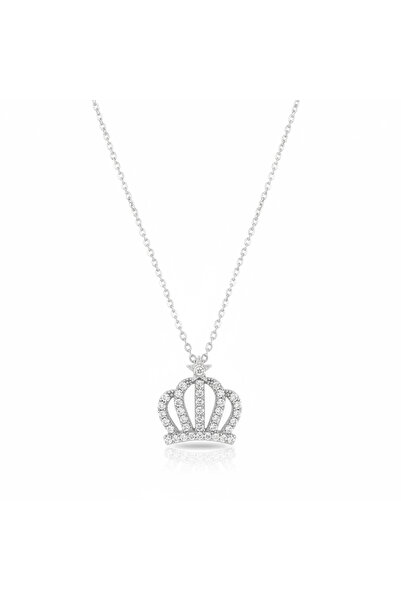 CAXBERN Crown Silver Necklace Zircon Stone Steel Does Not Tarnish