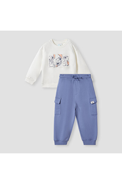 Disney طقم سويت شيرت مطبوع عليه غرز وبنطال رياضي بجيوب