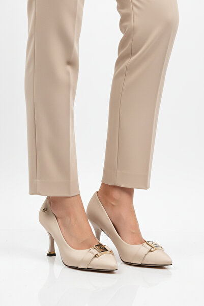 Pierre Cardin Beige Satin Thin Heeled Women's Evening Dress Shoes Pc-55201 Z