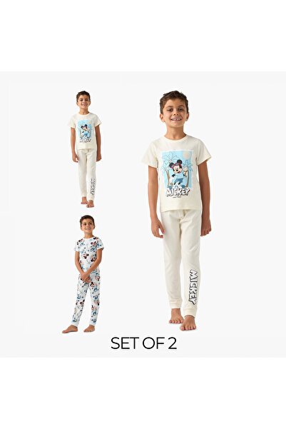 Disney طقم تيشيرت وبيجامة مطبوع ميكي ماوس - قطعتان