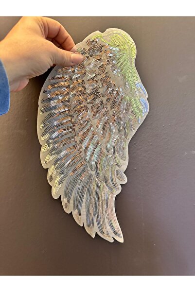 Gönülden Tasarım Arma cu o singură aripă cu paiete argintii lipite cu fierul de călcat 39x19 cm