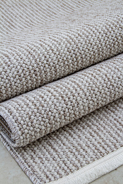 ANUTYA HOME Bej Beyaz İskandinav Yumuşak Bukleli Halı Oturma Odası Salon Mutf...