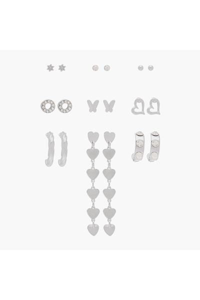 Lifestyle عبوة من 9 أقراط فضية اللون متنوعة مع مشبك خلفي