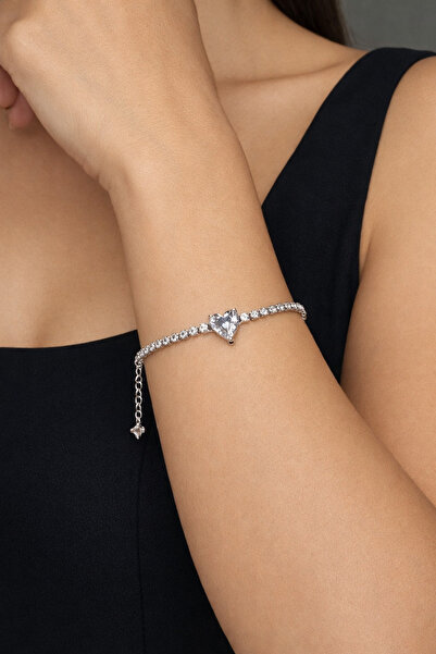 liore dünyası 925 Ayar Gümüş Kalpli Taşlı Su Yolu Bileklik