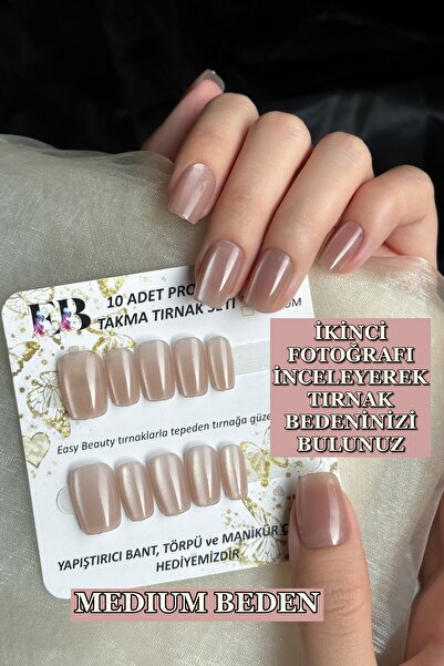 Easy Beauty Kedi Gözü Kısa Küt MEDIUM Beden 10 Adet Takma Tırnak Seti - T098