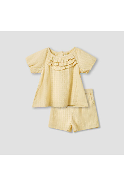 Juniors Textured Ruffle Detail Top and Shorts Set