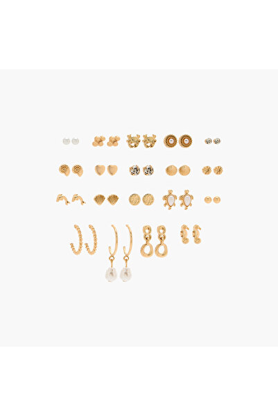 Lifestyle Assorted Metallic Earrings with Pushback Closure - Set of 20