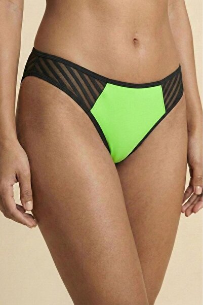 enmodaiçgiyim Women's Neon Green Cotton Stretchy Luxury Thong with Mesh Detail Premium Underwear