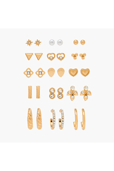Lifestyle Metallic Earrings with Pushback Closure - Set of 15
