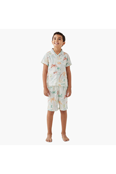 Juniors طقم قميص وشورت بطبعة شجرة نخيل