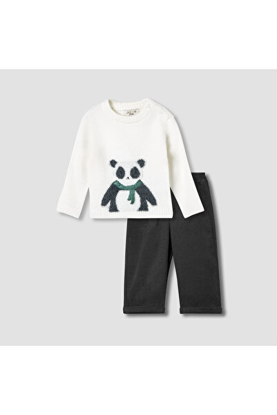 Juniors Boys Sweater and Pants Set with Panda Detail - Polyester Blend - Long...