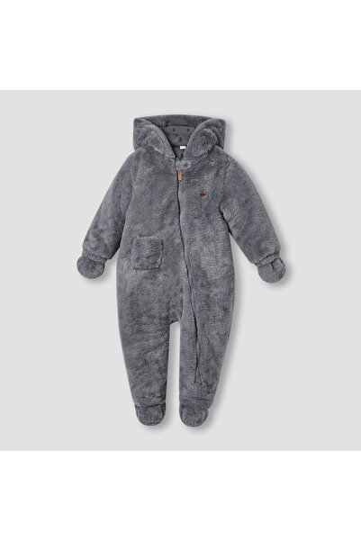 giggles Solid Hooded Coverall with Long Sleeves and Zip Closure