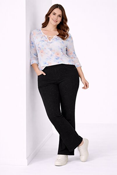 Şans Жіночі штани великого розміру, чорні, з високою талією, прямими штанинам...