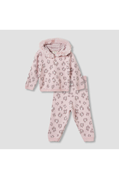 Juniors طقم سترة بغطاء رأس وبنطال بنقشة جلد حيوان