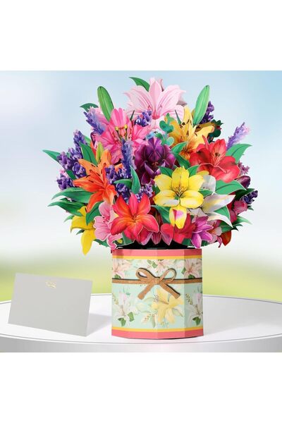 Arabest 3D Pop Up Greeting Cards, Lilies Bouquet Card, Handmade Paper Flower Design