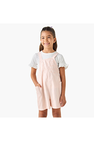 Juniors طقم تي شيرت سادة وبنطال جينز مطرز