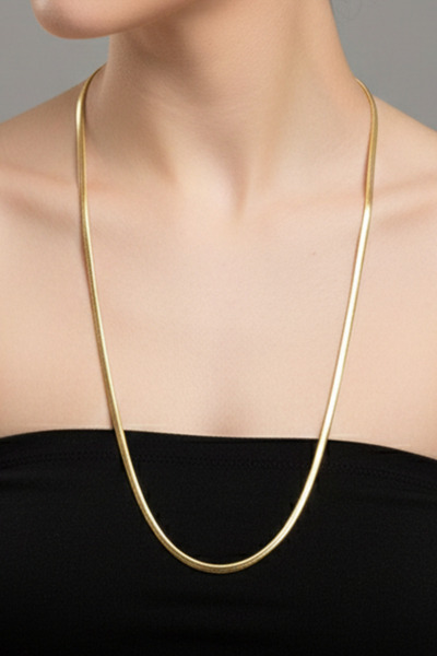 Rua Jewelry Steel Flat Snake Necklace - Extra Long 65 cm 3 mm Gold Color |   Non-Tarnishing, Unisex, 2 Years Warranty