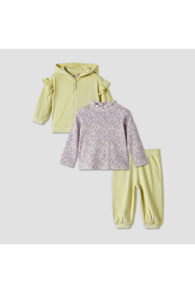 Juniors Girls T-shirt with Hoodies and Joggers - Polyamide Blend - Long Sleev...