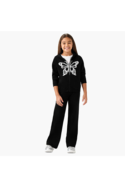 Juniors Butterfly Print Zip Through Hoodie and Pants Set