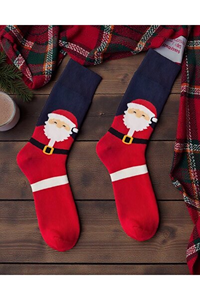 Çorabistaan 1 Çift Unisex Kadın Erkek Noel Baba Desenli Havlu Örme Yılbaşı Ço...