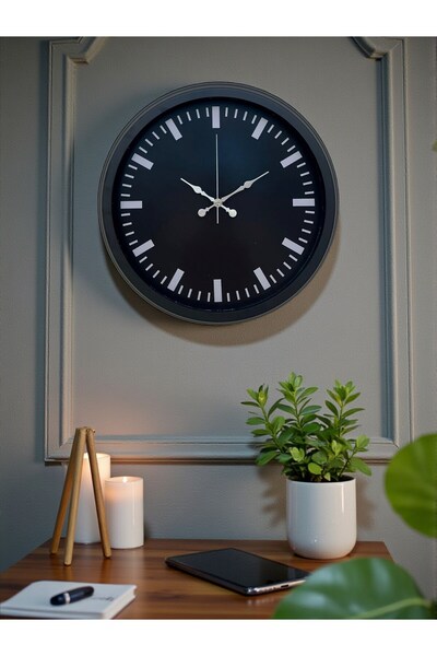 Marsilyan Black Baseline 40 cm Metal Wall Clock