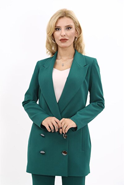 ÖNDER ÖZSOY بأزرار على الجهتين معطف طويل للنساء - زمرد