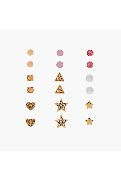 Lifestyle Assorted Embellished Stud Earrings with Pushback Closure - Set of 9