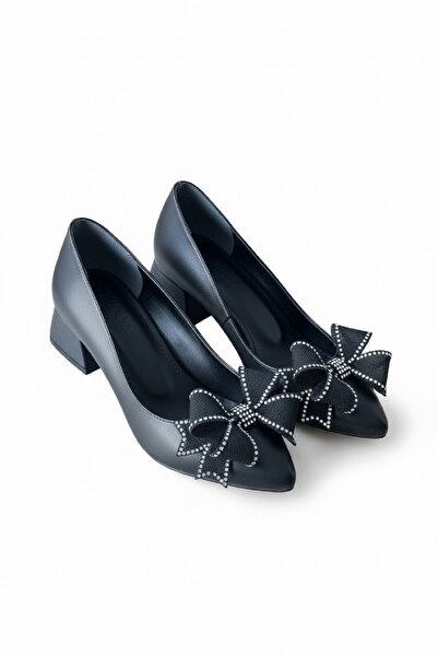 DURUNUN BUTİĞİ Pantofi cu toc ascuțit Lento Black Bow (4 cm)