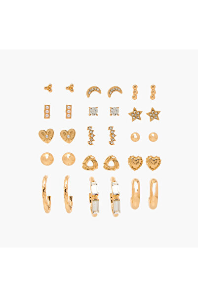 Lifestyle Metallic Earrings with Pushback Closure - Set of 15