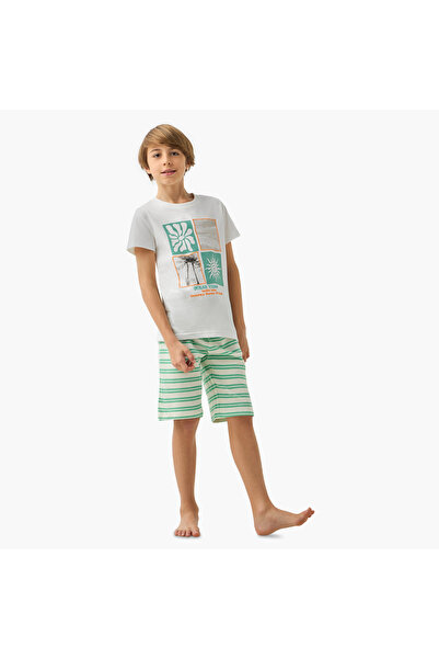 Juniors طقم تي شيرت مطبوع وشورت مخطط