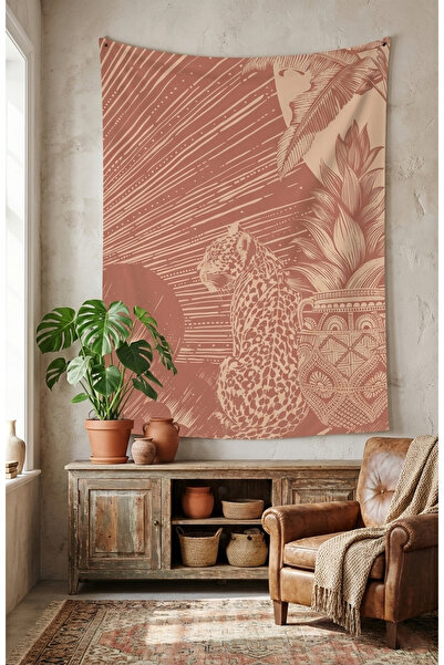 Etnik Dekor Leopard Patterned Red Tone Digital Print Wall Covering