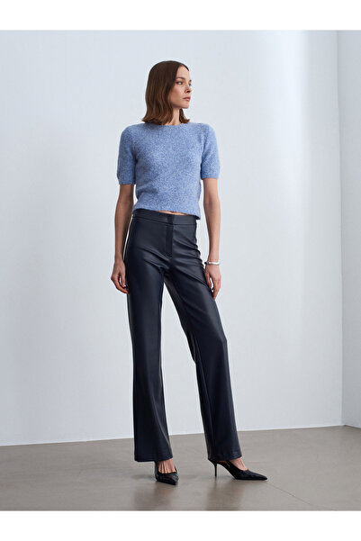 Dilvin 72237 Suni Deri Çan Paça Pantolon-Lacivert